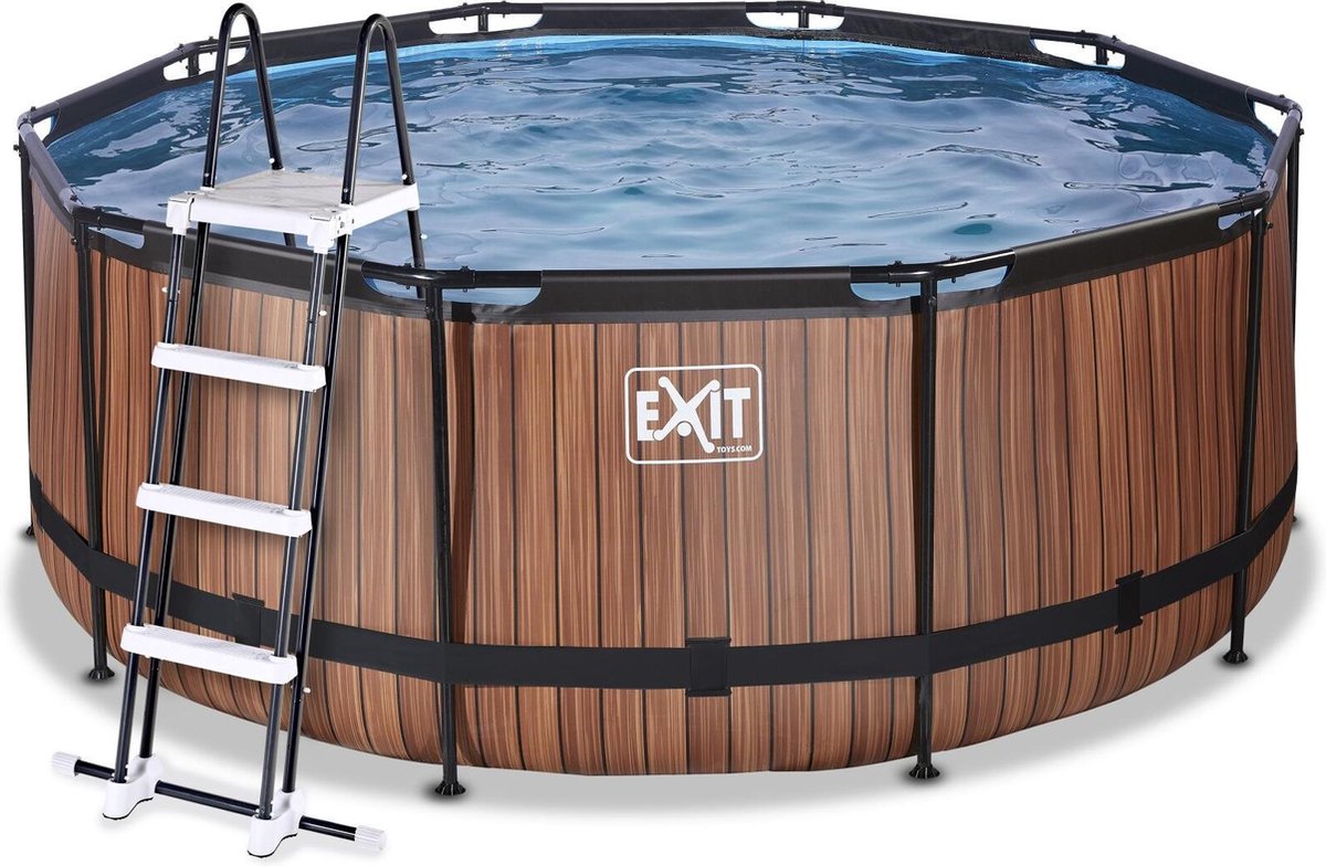 EXIT Wood zwembad ø360x122cm met filterpomp - bruin