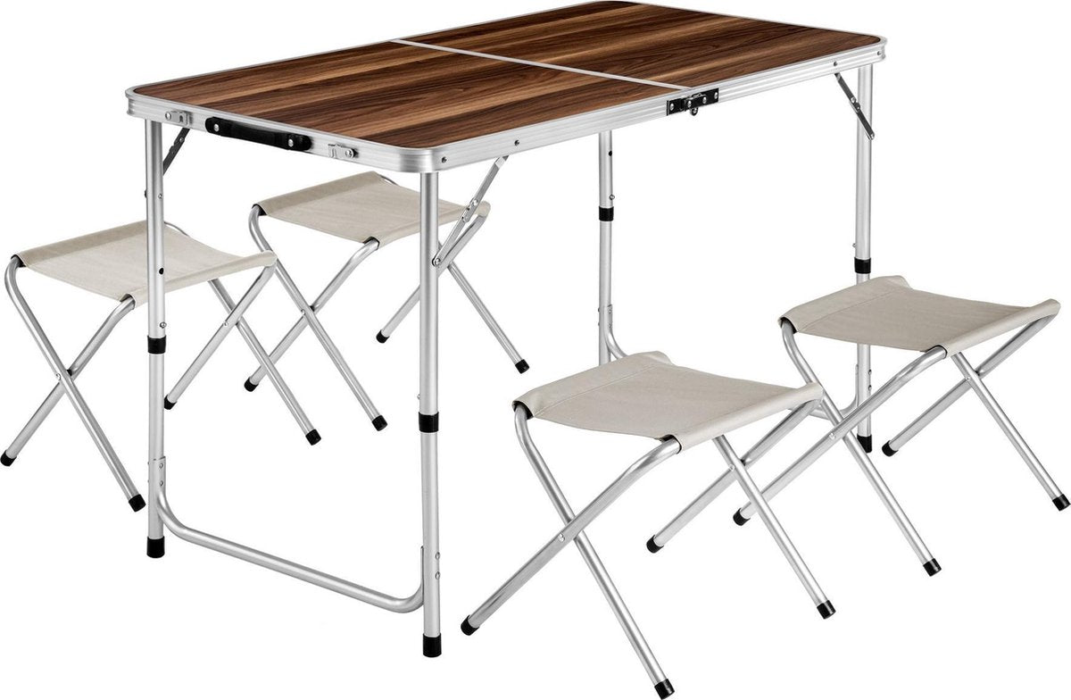 TecTake - Campingtafel koffertafel met 4 krukken inklapbaar - 402403