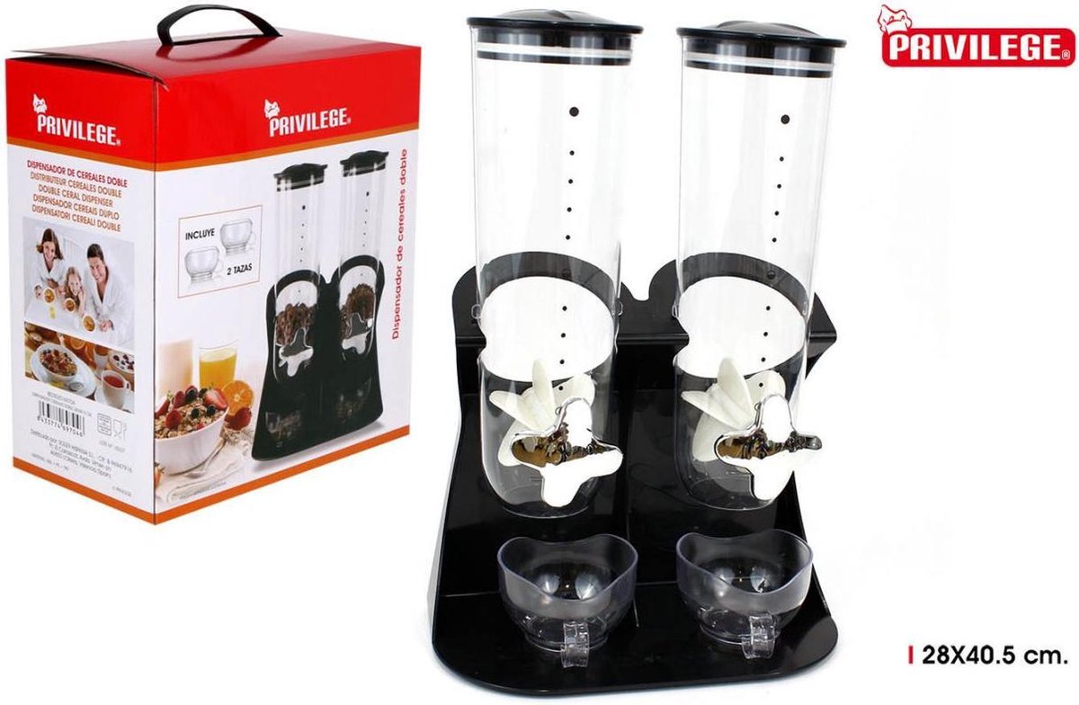 Cornflakes Dispenser - Zwart - 2 x 500 gram – 2 x beker