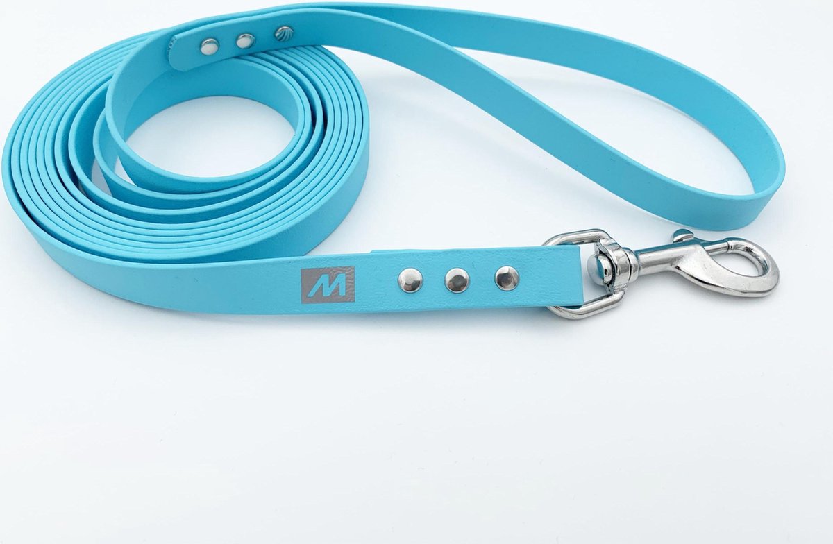Miqdi BioThane hondenriem – licht blauw – 19 mm breed - 5 meter lang - zonder handvat