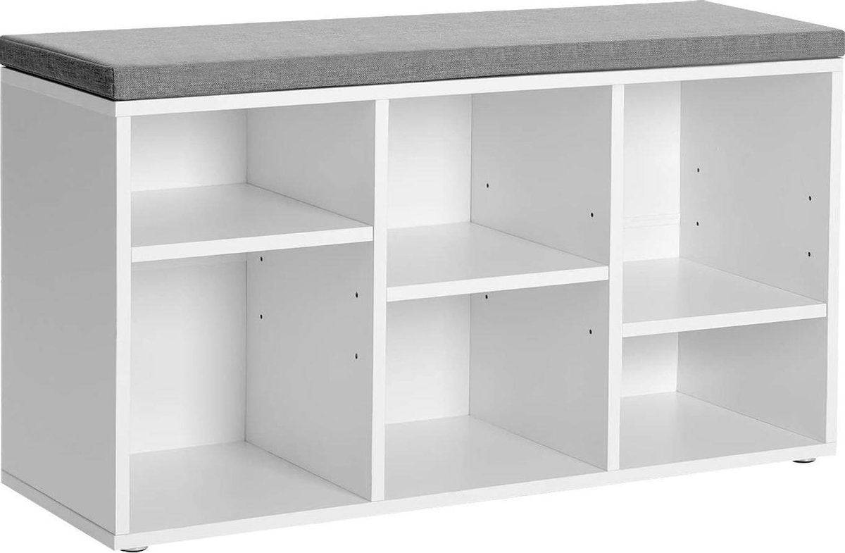 Nancy's Schoenenbank - Schoenenrek - 6 compartimenten en 3 verstelbare planken - Wit - 87 x 30 x 48