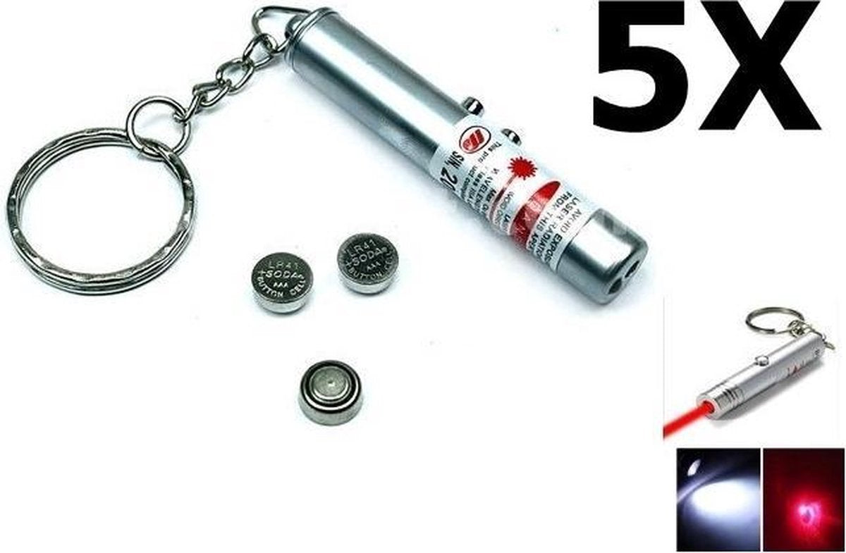 5 Stuks Sleutelhanger 2in1 laserpen + Led Light