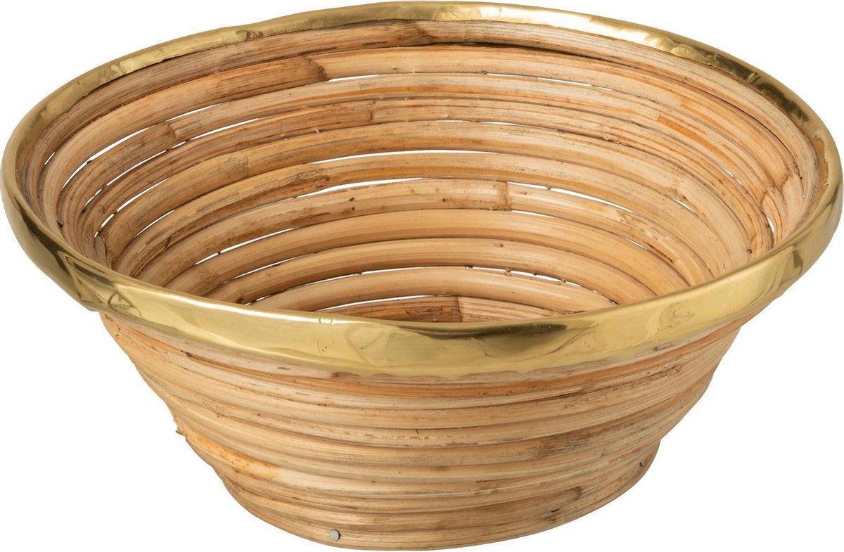 J-Line Mandje Goud Boord Rotan Naturel