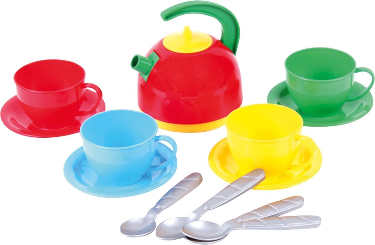 Bino Serviesset Junior Rood/blauw/geel/groen 14-delig