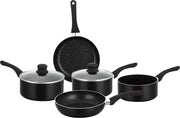 Herzberg - Set Lot 7-delige Pannenset inductie - Steencoating - Pannensets - Glazen deksel - Geschikt voor oven - PFAS-vrij - Zwart - HG-1020