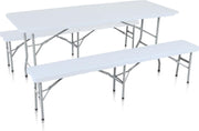 Picknicktafel - Campingtafel - Biertent - 2 banken - Plastic - Wit