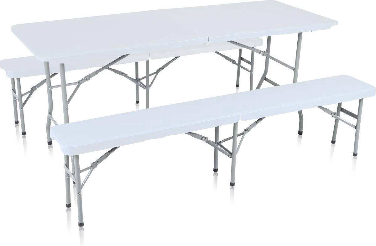 Picknicktafel - Campingtafel - Biertent - 2 banken - Plastic - Wit