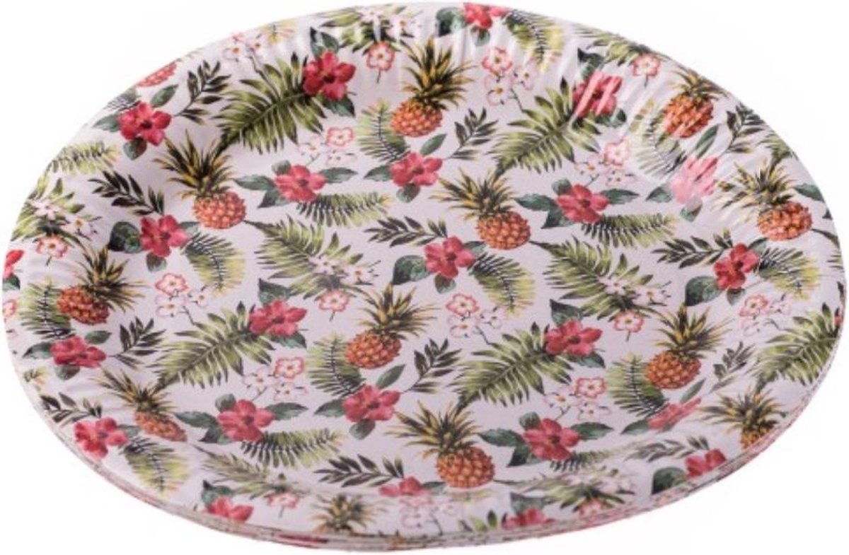 Kartonnen Bordjes met afbeelding ananas 23 cm 8 st - Wegwerp borden - Feest/verjaardag/BBQ borden