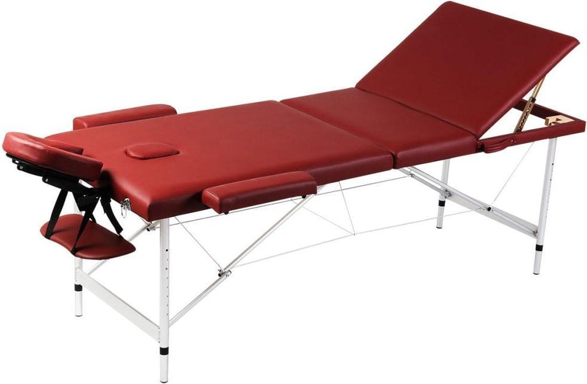 Inklapbare massagetafel 3 zones met aluminium frame (rood)
