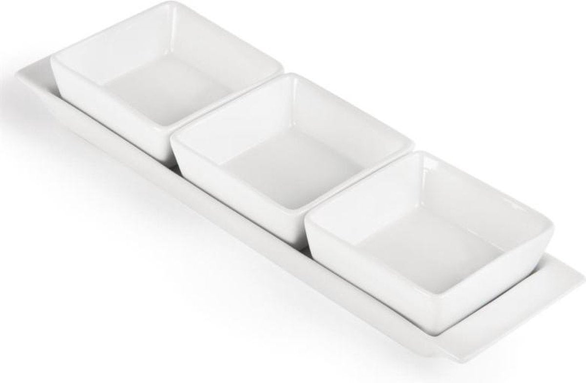 Olympia wit schaal + 3 bakjes
