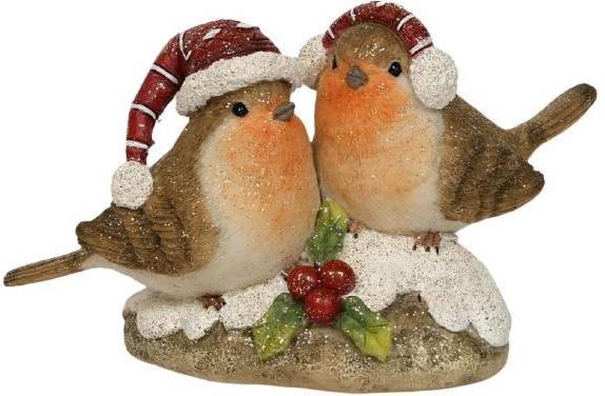 Countryfield Decoratiebeeldje Roodborstjes 16 Cm Keramiek Bruin/Rood