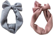 Set van 2 | blauw & roze | Gebreide meisjes baby - peuter haarbandjes met strik (6-24 mnd)