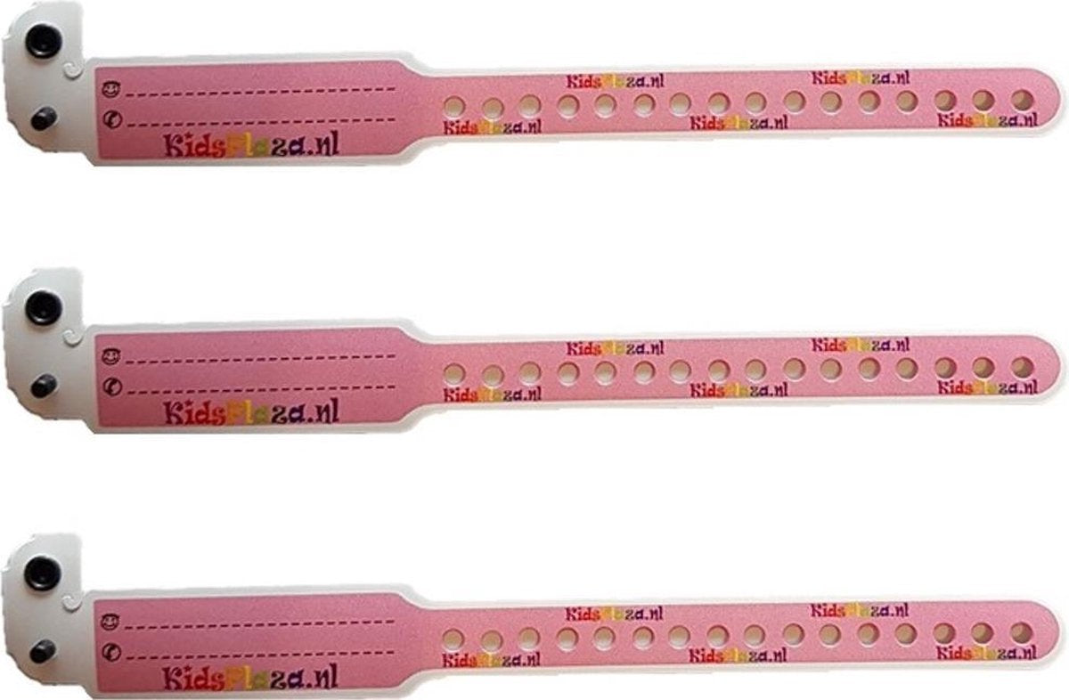 SOS polsbandjes – Set van 3 Naambandjes met kindveilige sluiting - ID bandjes – Infobandjes voor kinderen van ca. 0-6 jaar - KidsPlaza.nl – Roze