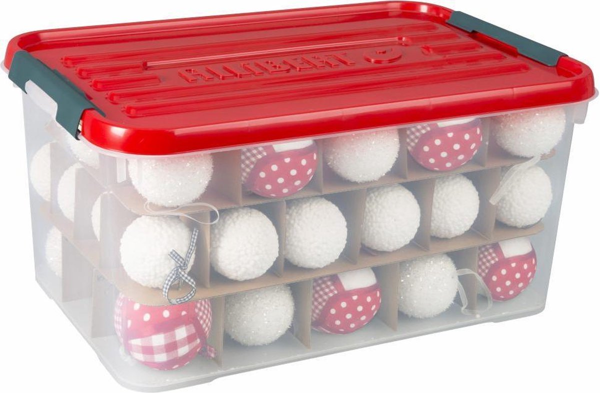 Allibert - Kerstballenbox - Kerstbox 50L transparant / rood