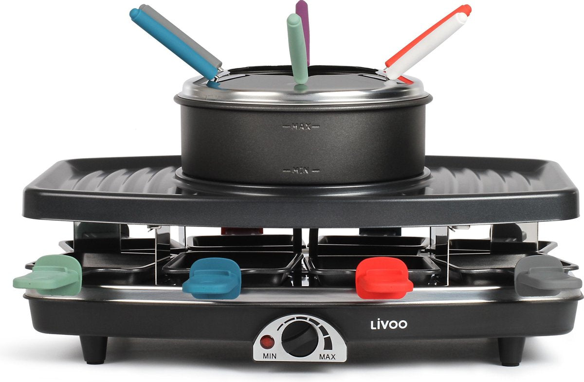 Livoo - Raclette maker - Grill - Fondue - Voor 8 personen