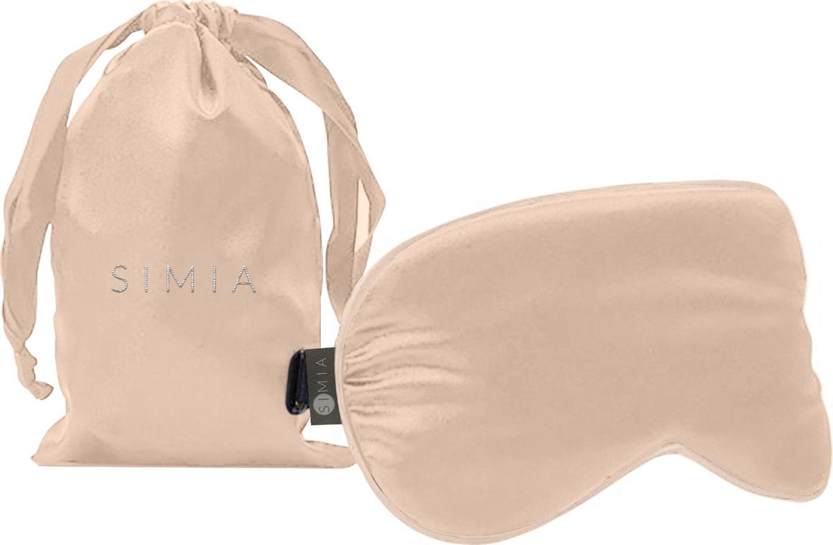 SIMIA™ Premium Zijden Slaapmasker + Opbergzakje - 100% Verduisterend Oogmasker - Verstelbaar - Blinddoek - Zijdezacht - Anti-Rimpel - Cadeau Tip - Champagne Goud
