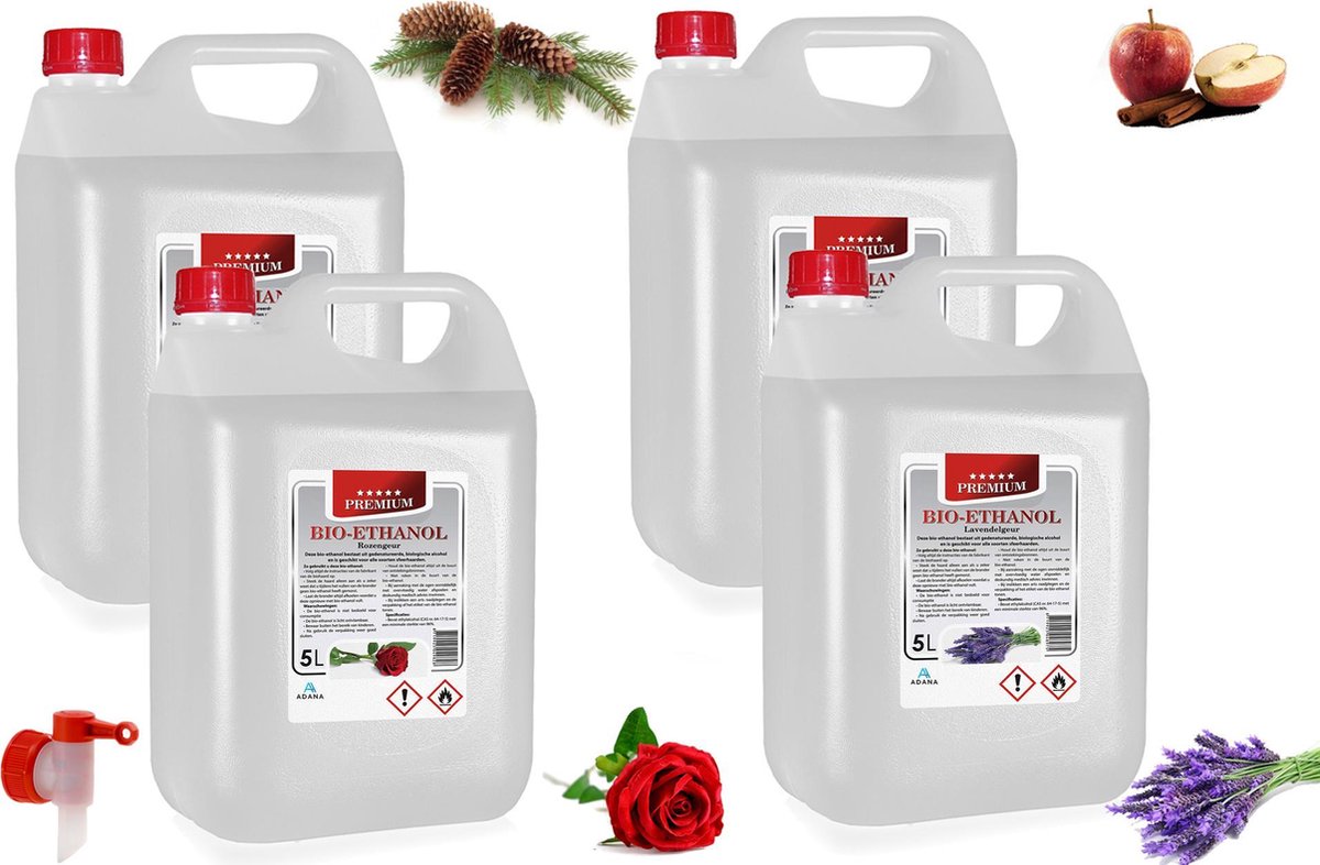 Adana®  -Set bio-ethanol van 4 verschillende geuren 5l.x4- PREMIUM -bioethanol -20 liter