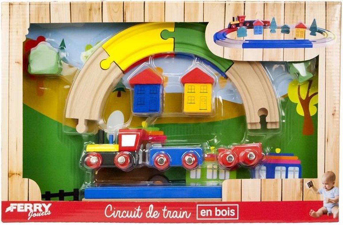 Ferry Jouets - Houten Treinbaan met accessoires 26 x 41 cm