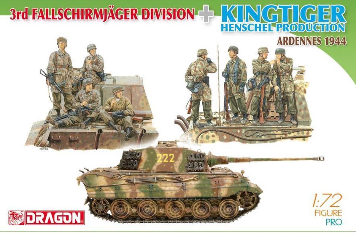 Dragon - 1/72 3rd Fallschirmjager +kingtiger Henschel Turret (3/21) * - DRA7400 - modelbouwsets