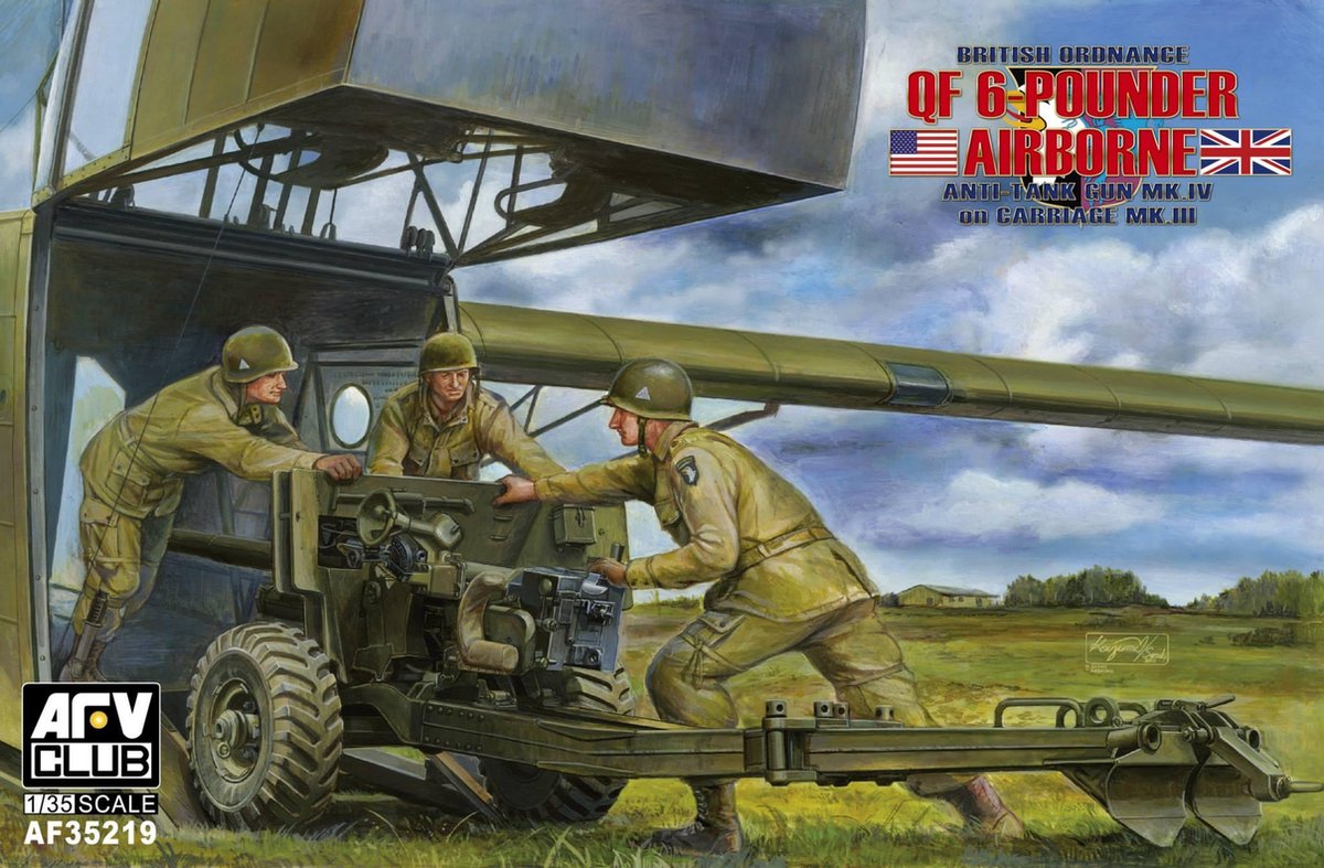 AFV-Club British Ordnance QF 6 Pounder Airborne Anti-Tank Gun Mk.IV on Carriage Mk.III + Ammo by Mig lijm