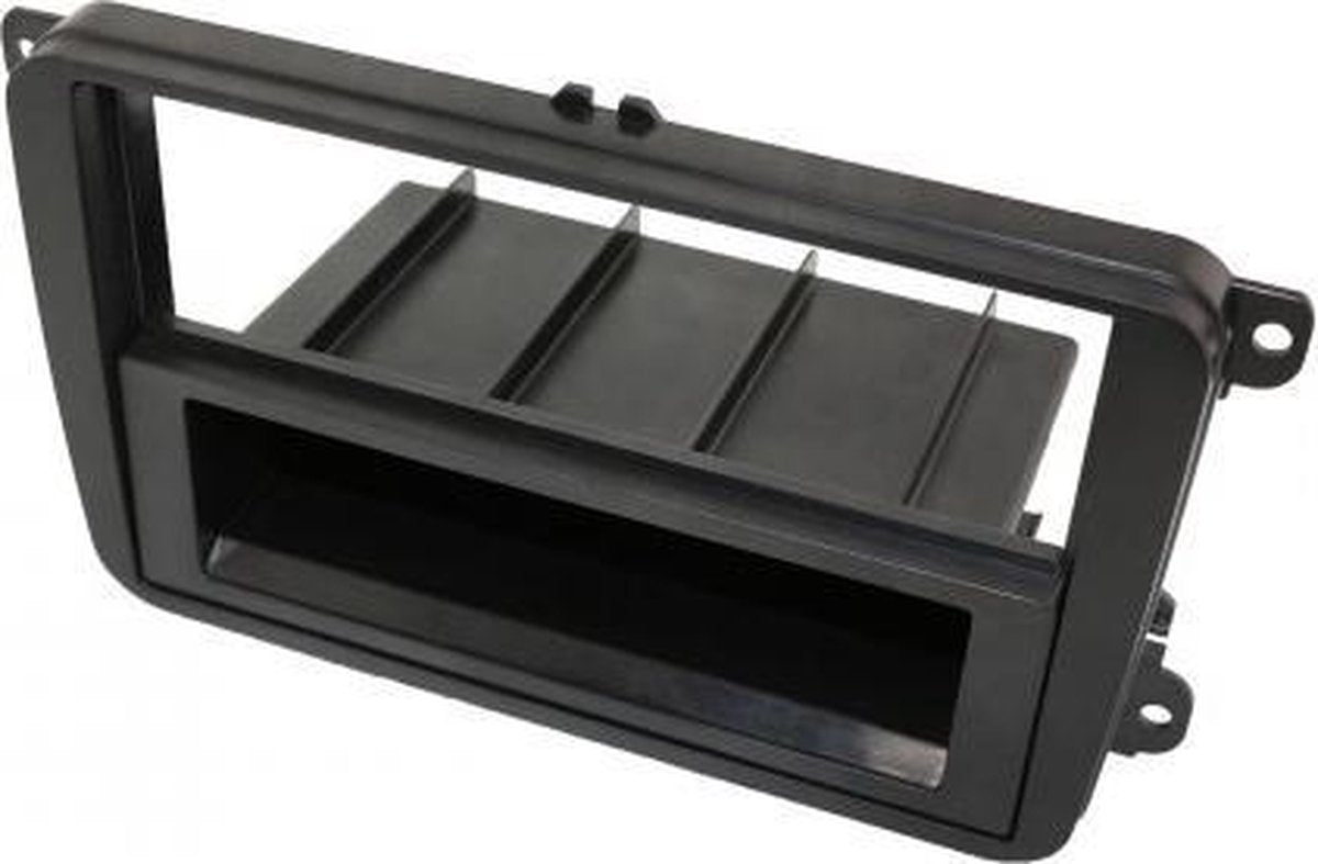 2-DIN inbouwframe met bakje  VW/Skoda Zwart Rubber Touch