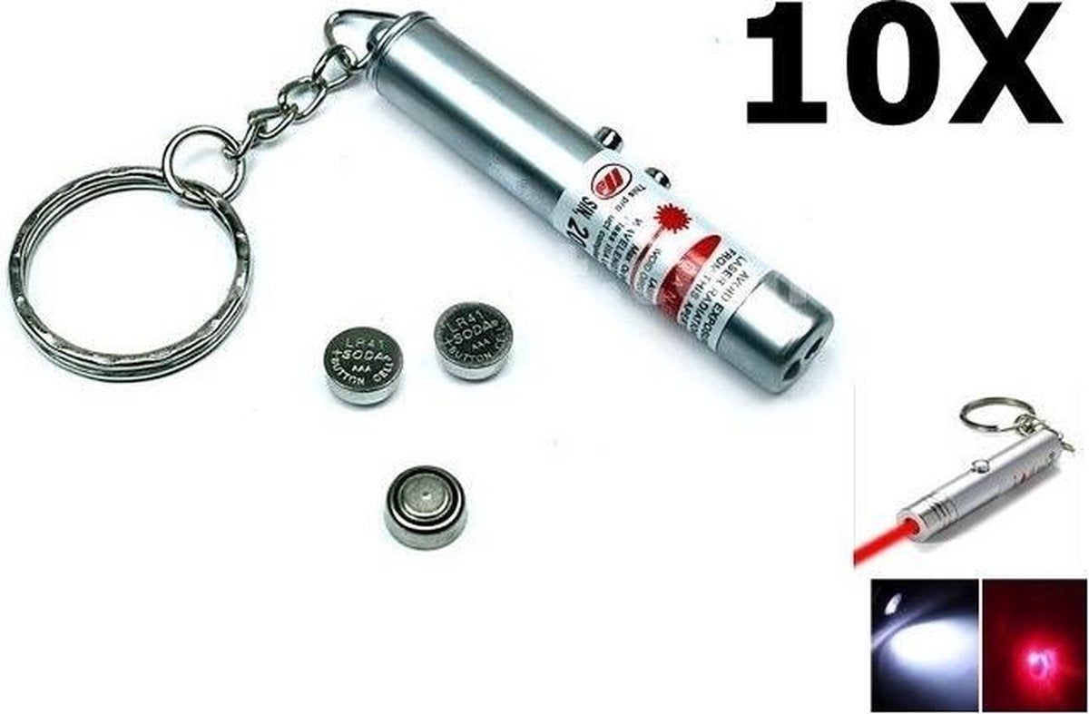 10 Stuks Sleutelhanger 2in1 laserpen + Led Light