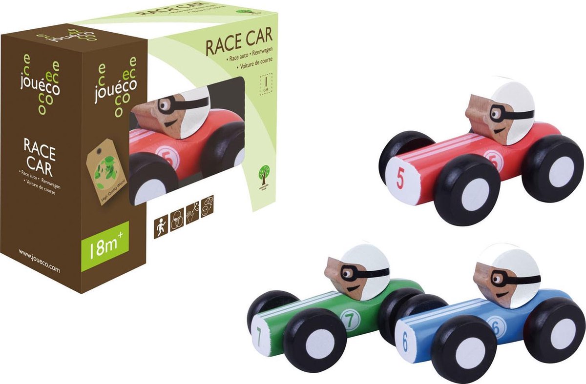 Joueco - Houten raceauto in doos