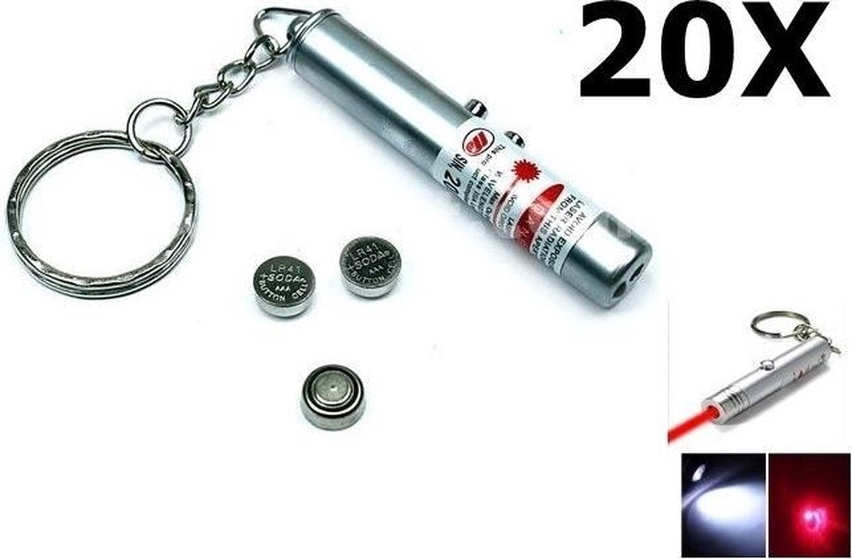 20 Stuks Sleutelhanger 2in1 laserpen + Led Light