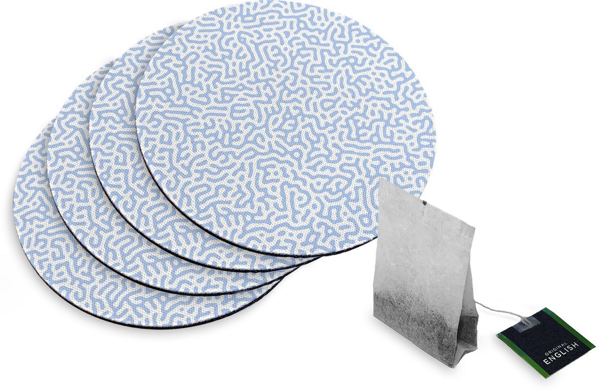4 Rubberen Onderzetters - Design Blauwe Doodle - Rond