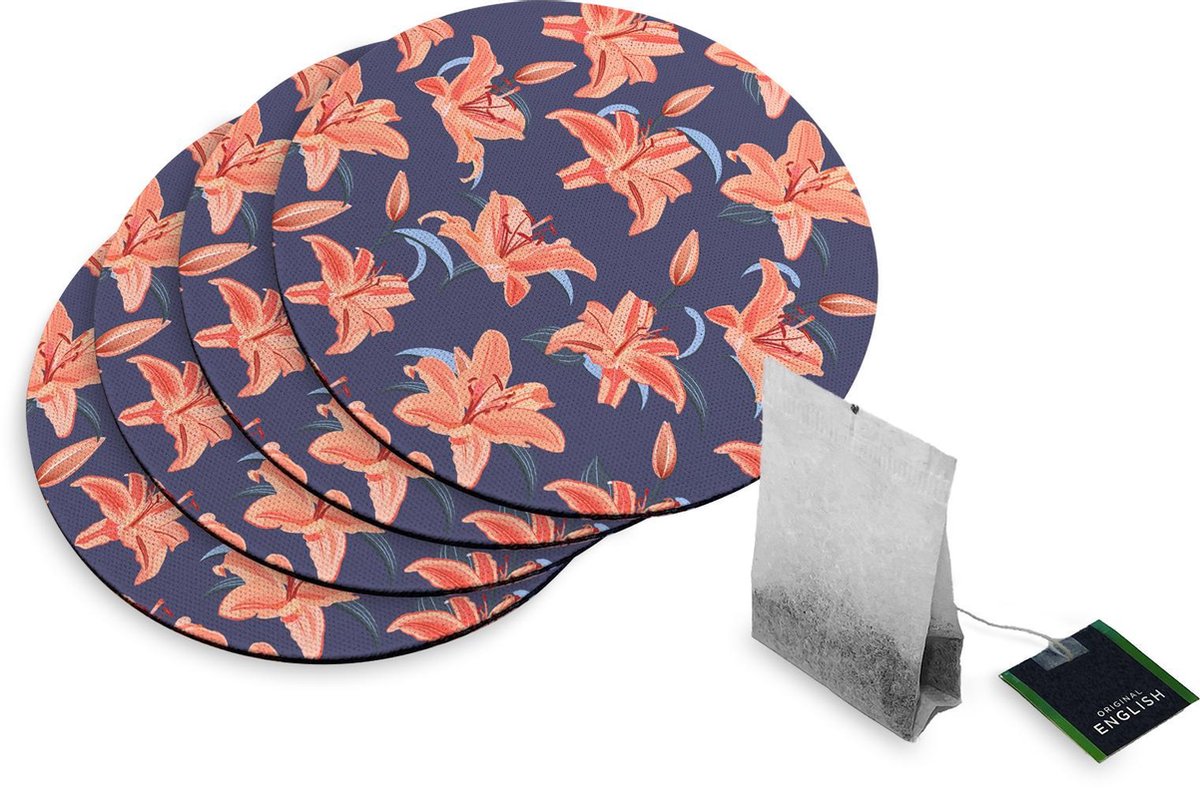 4 Rubberen Onderzetters - Design Flowers - Rond