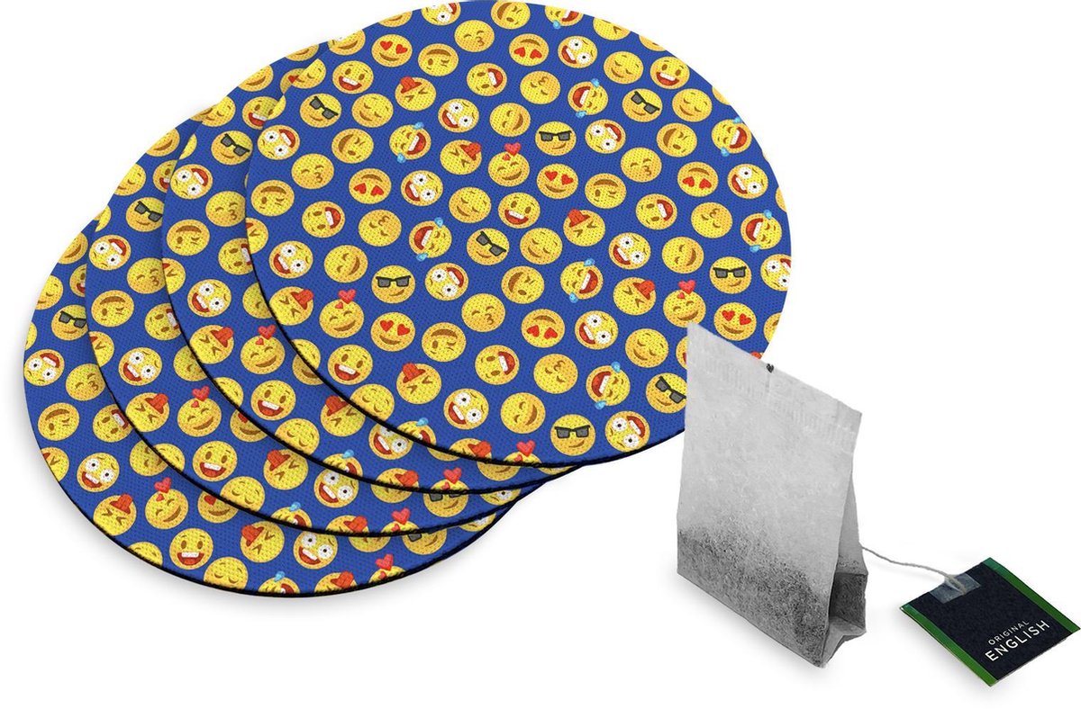4 Rubberen Onderzetters - Design Emoji - Rond