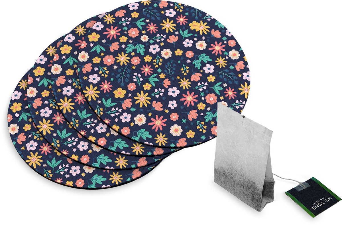 4 Rubberen Onderzetters - Design Always Have Flowers - Rond