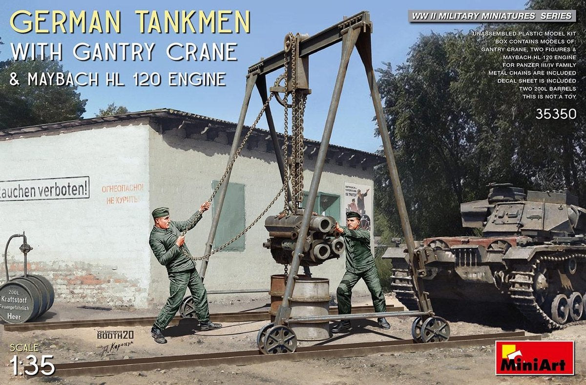 Miniart - 1/35 German Tankman Gantry Crane En Maybach Engine (1/21) * - MIN35350 - modelbouwsets