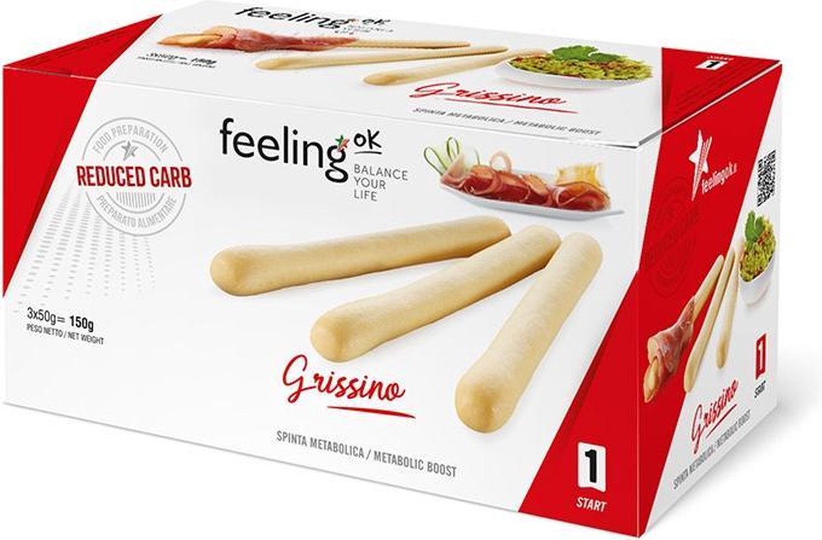 Feeling OK |  Soepstengels Oregano | Grissino | 3 x 50 gram  | Low carb snack | Eiwitrijk | Afvallen met gezond en lekker eten! | Snel afvallen zonder hongergevoel!