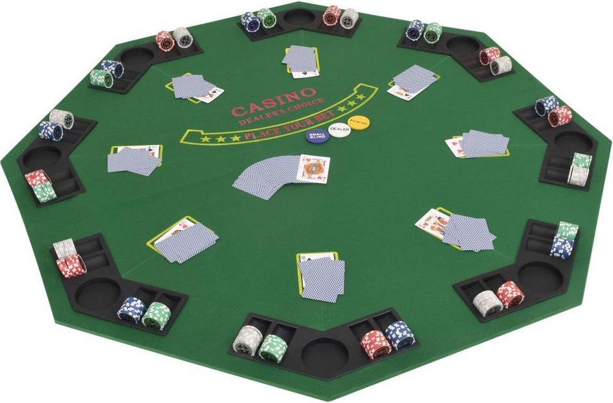 Poker tafelblad voor 8 spelers 2-voudig inklapbaar groen