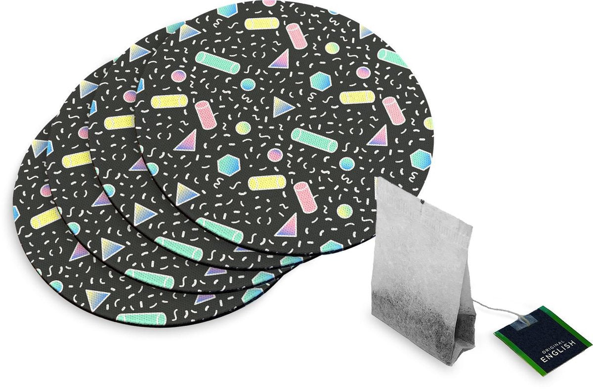 4 Rubberen Onderzetters - Design Funky Memphis - Rond