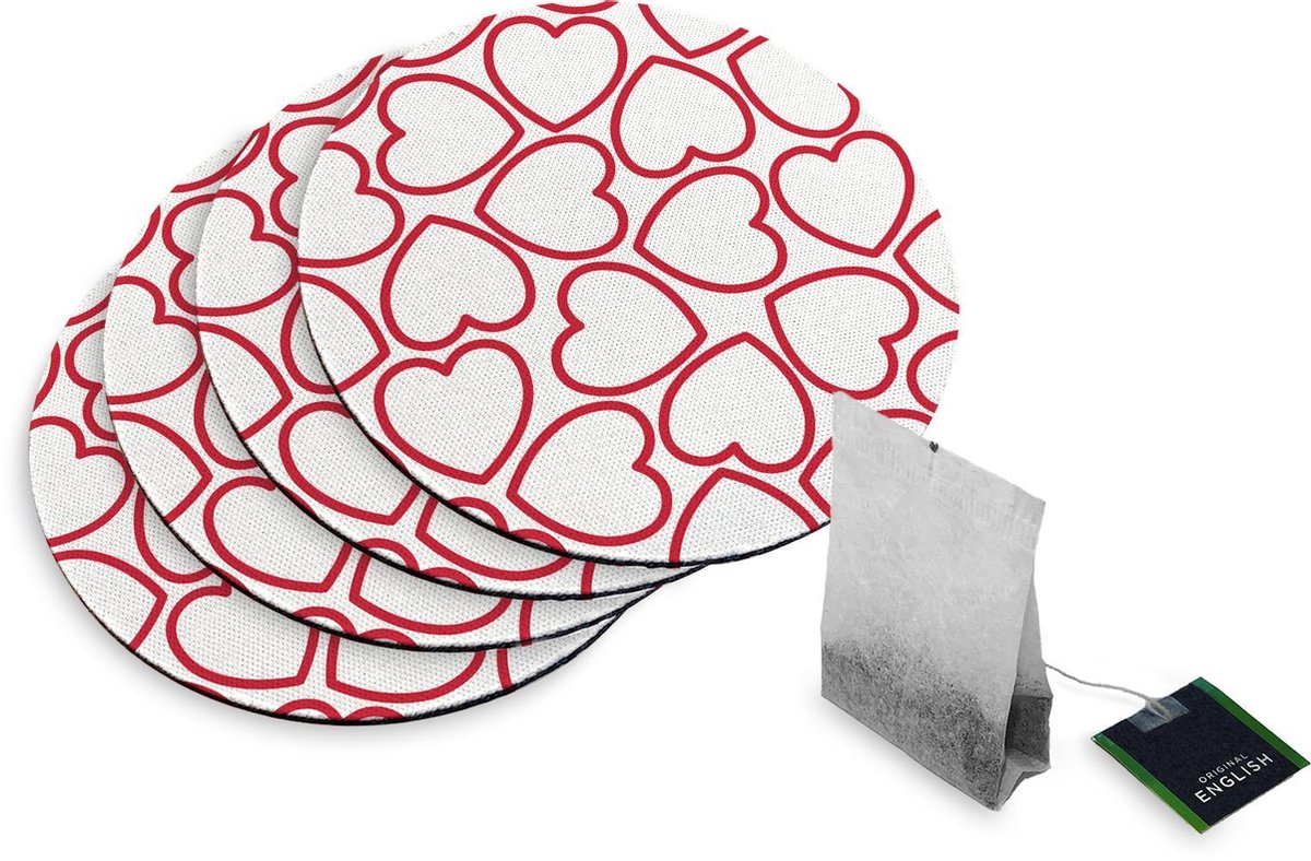 4 Rubberen Onderzetters - Design Hartjes - Rond