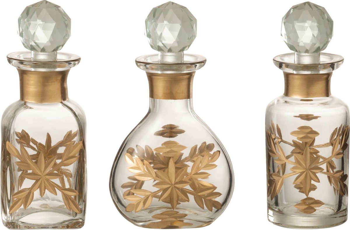 J-Line Karaf Chloe Glas Transparant/Goud Assortiment Van 3