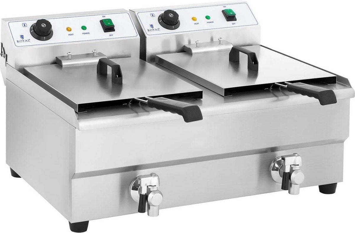 Royal Catering Dubbele elektrische friteuse - 2 x 16 liter met afvoerkraan