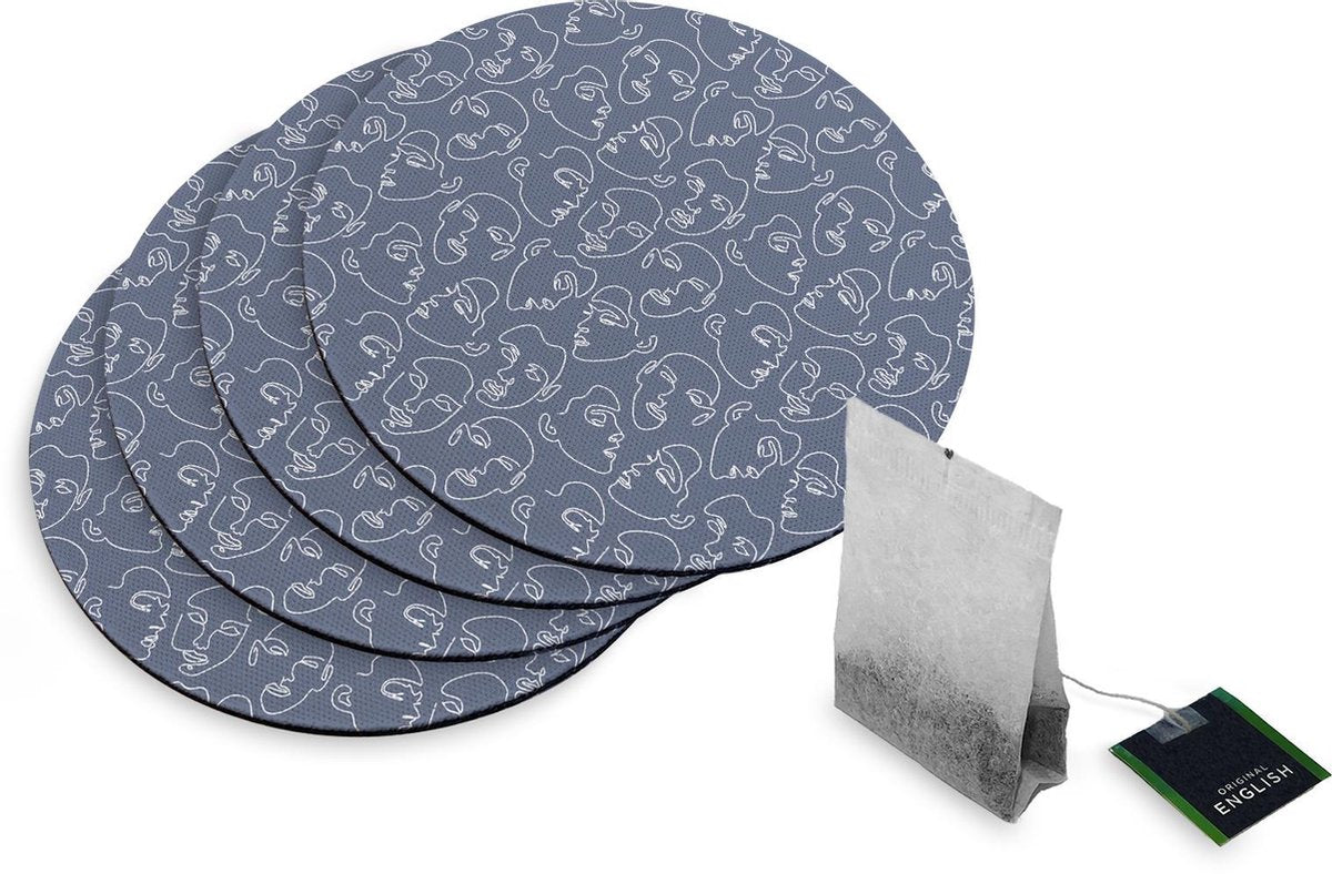 4 Rubberen Onderzetters - Design Gezichten - Rond