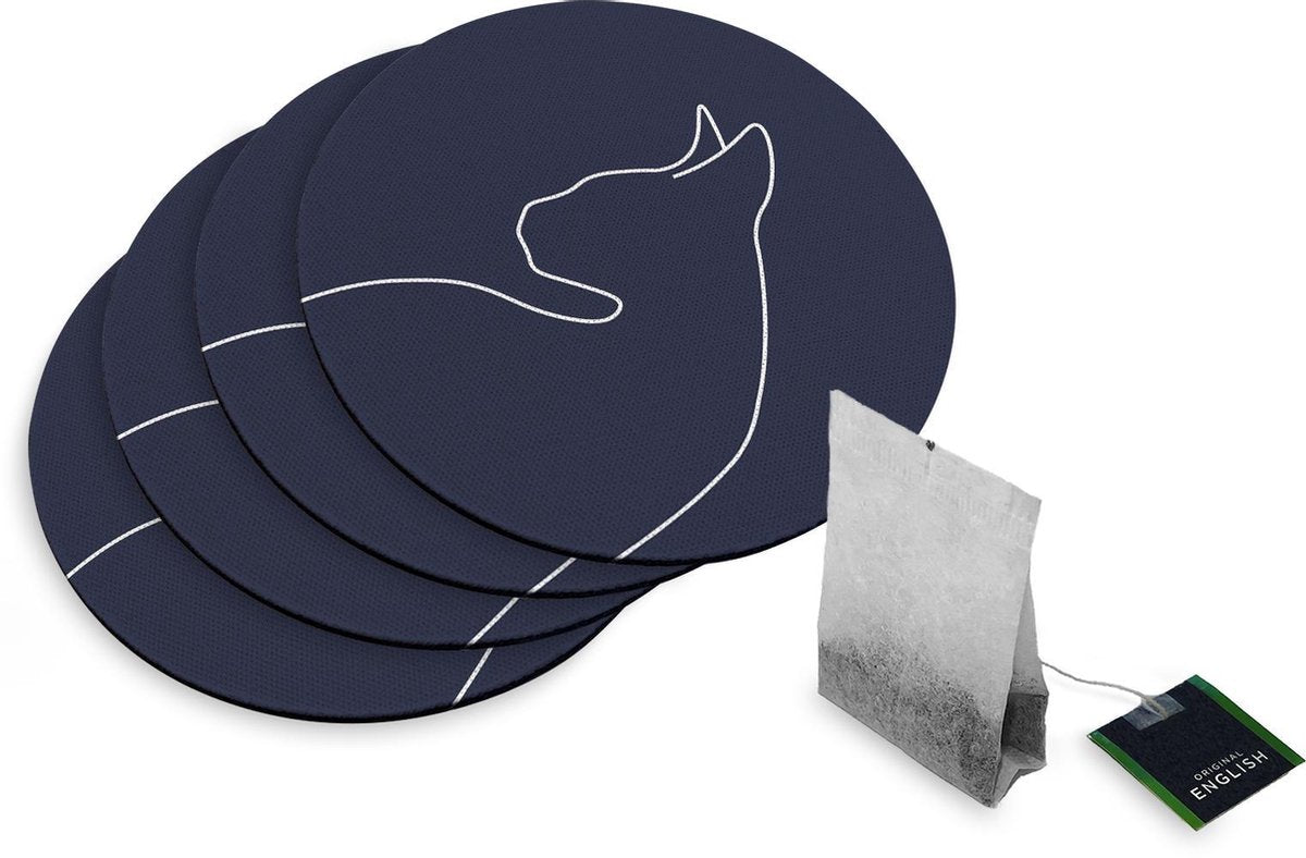 4 Rubberen Onderzetters - Design Kattencontour - Rond