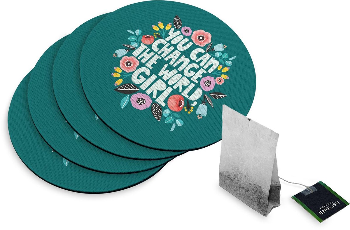 4 Rubberen Onderzetters - Design Girly - Rond