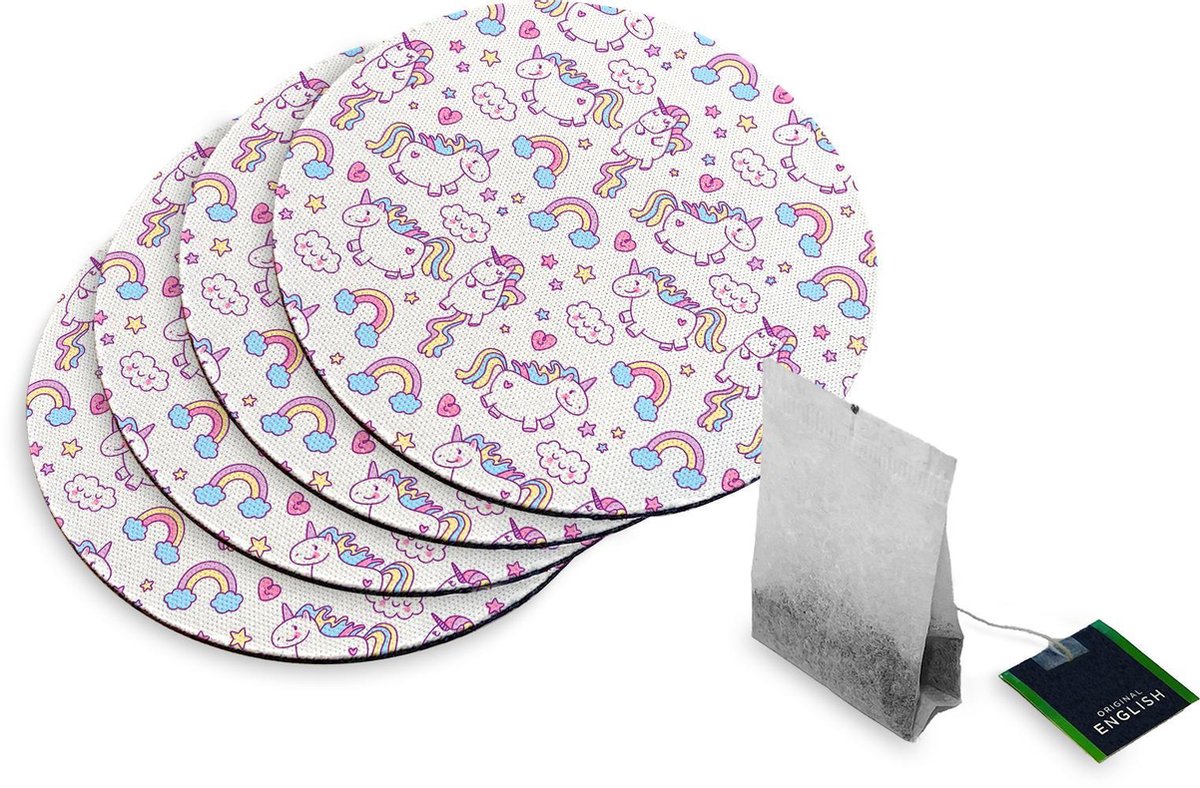 4 Rubberen Onderzetters - Design Fat Unicorn - Rond