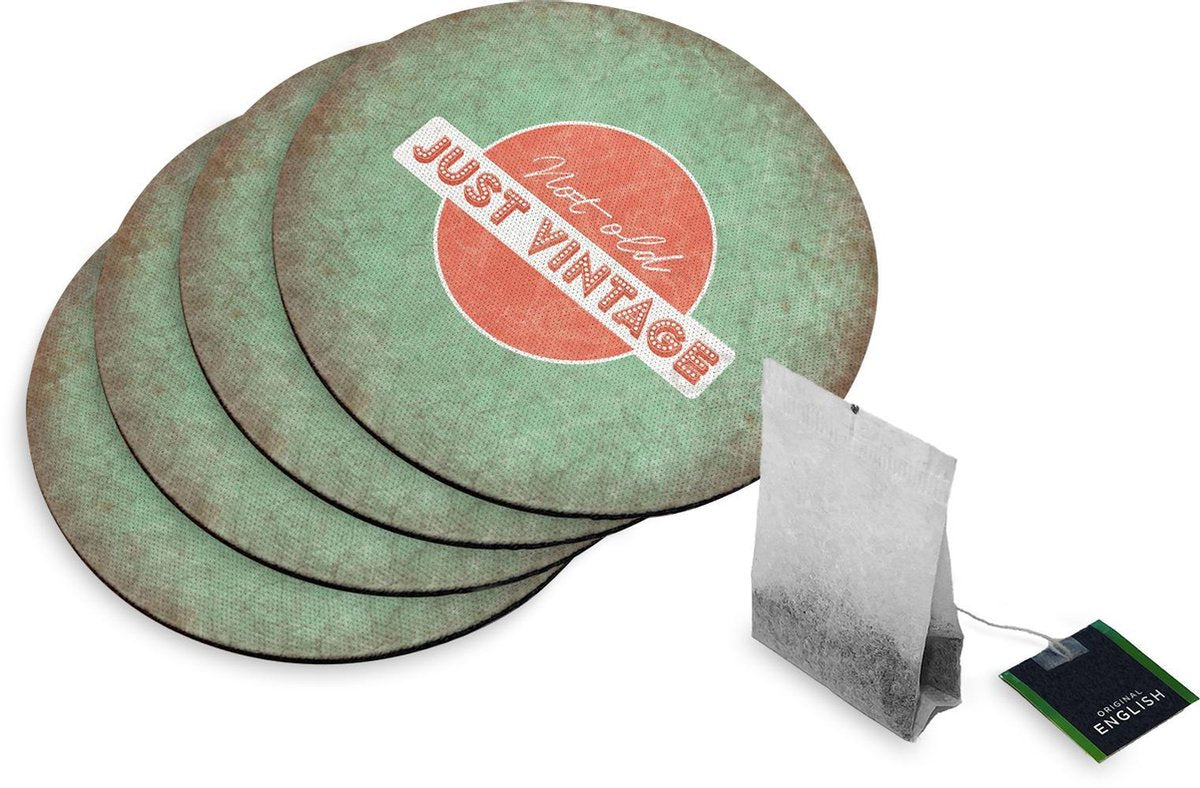4 Rubberen Onderzetters - Design Just Vintage - Rond