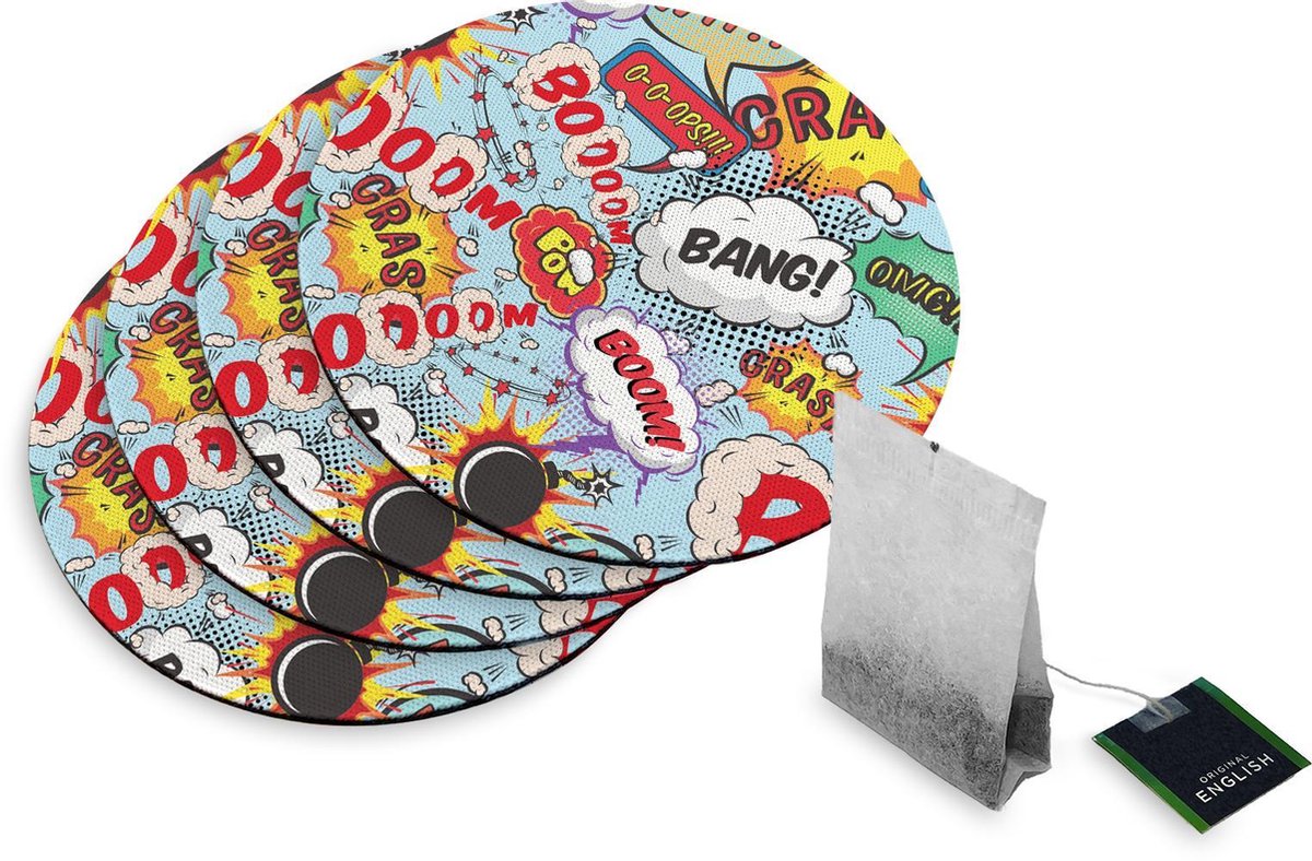 4 Rubberen Onderzetters - Design Comic - Rond