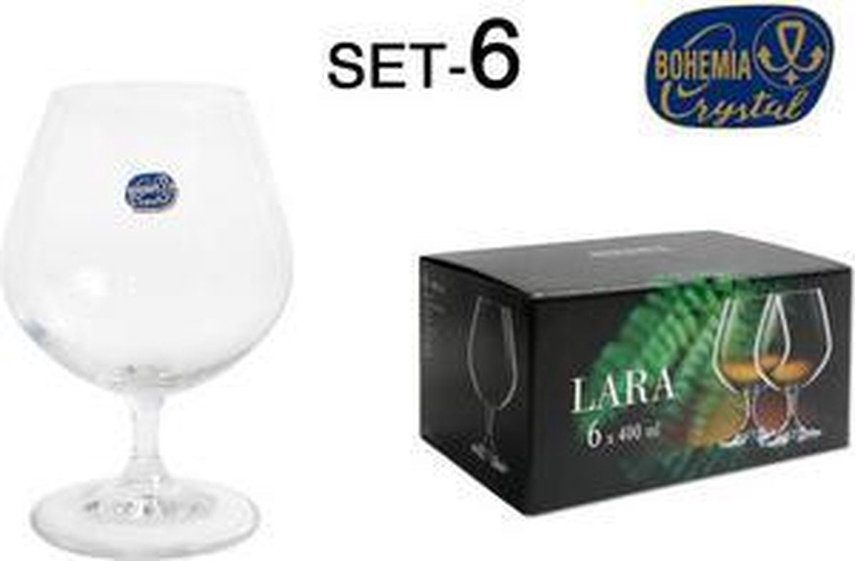 Set van 6 Cognacglazen KRISTAL - 400ml - Europese productie Lara Crystalex