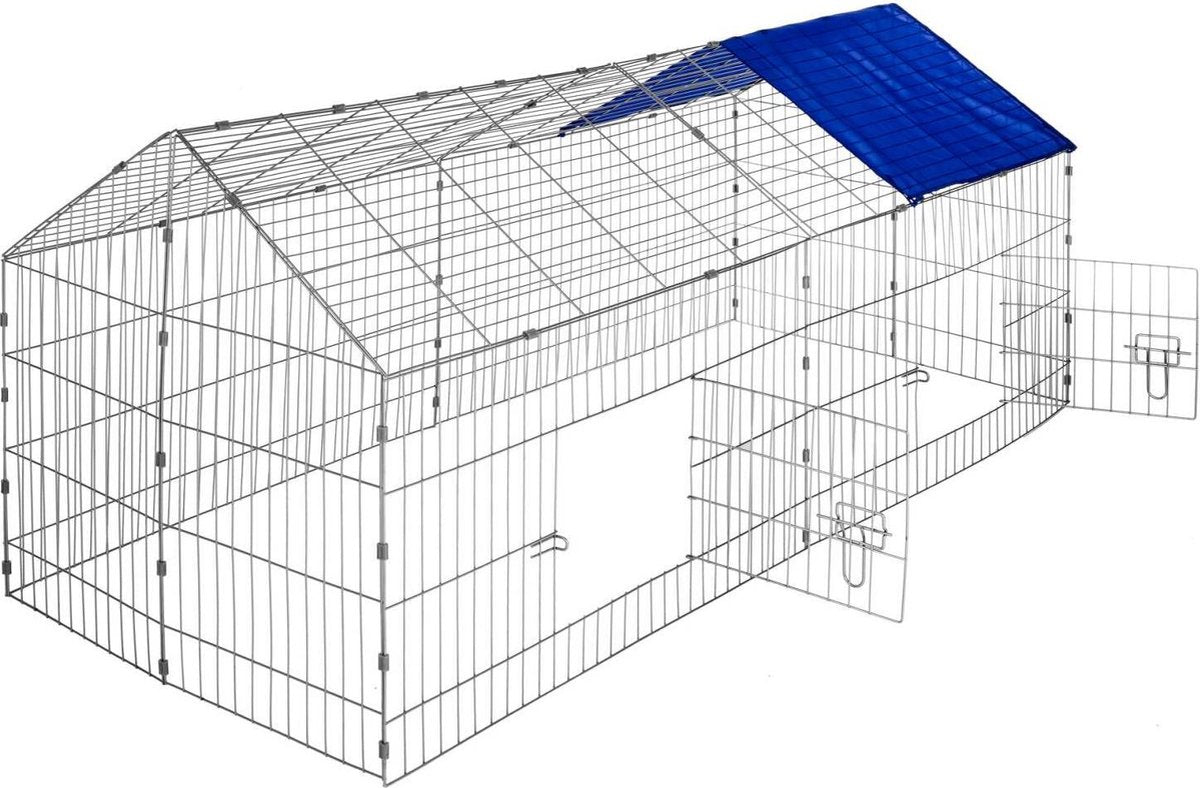 Tectake - Konijnenhok - blauw zonnescherm 180 x 75cm