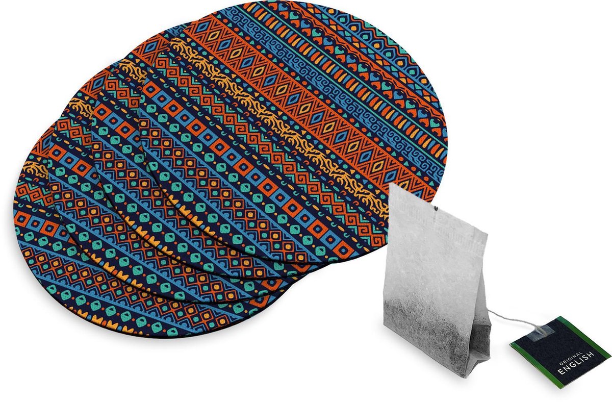 4 Rubberen Onderzetters - Design Aztec Patroon - Rond