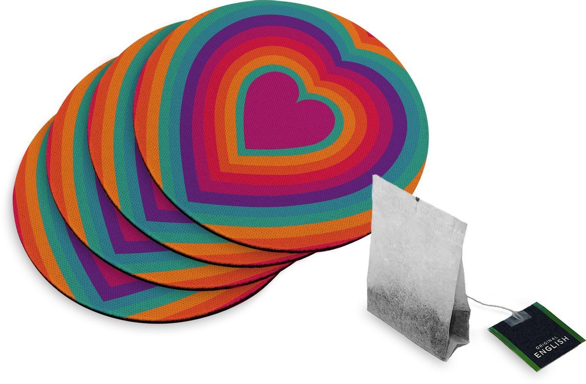 4 Rubberen Onderzetters - Design Hippie Hart - Rond