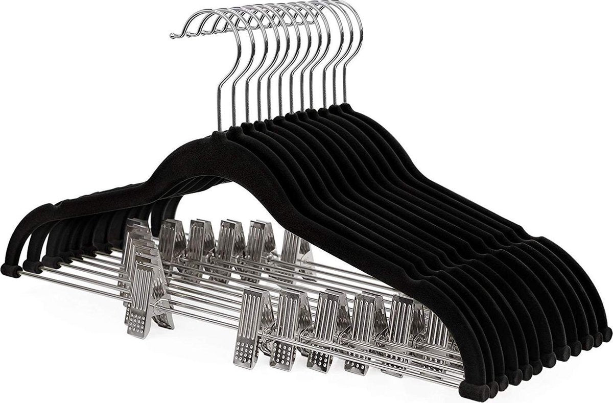 Nancy's Kledinghanger set van 12 stuks - Broekhanger fluweel - Anti slip - Kledinghangers zwart